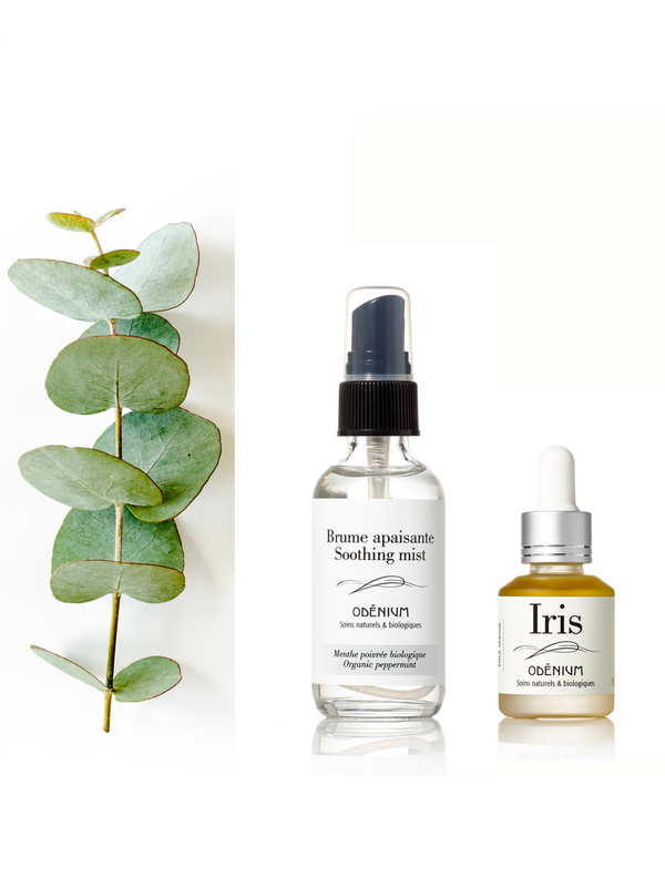 le duo hydratant pour peau mixte ou normale : le sérum Iris et la brume de menthe poivrée biologique